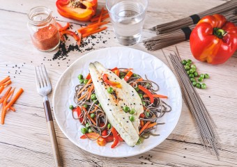 Recette Food4Good - Bar bio, nouilles soba et petits légumes