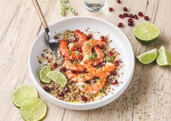 Recette Food4Good - Carpaccio de Gambas bio, citron vert, grenade et quinoa