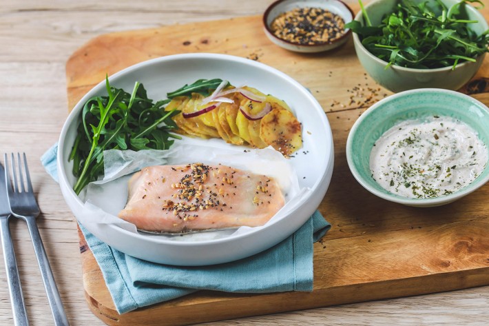 Recette Food4Good - Pavé de Truite bio en papillote, pommes de terre nouvelles et petites graines